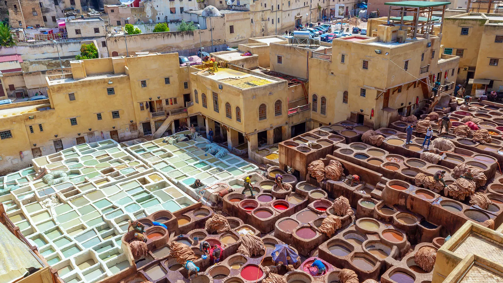 Sicht auf die Ledergerbereien von Fez in Marokko