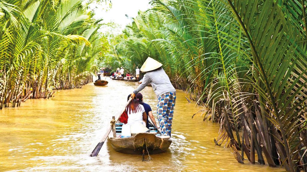 Vietnam und Kambodscha Ben Tre Dorf in Mekong