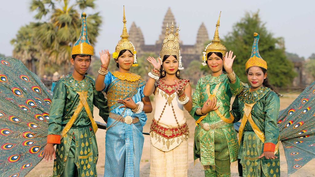 Vietnam und Kambodscha Traditionelle Khmer Tänzer