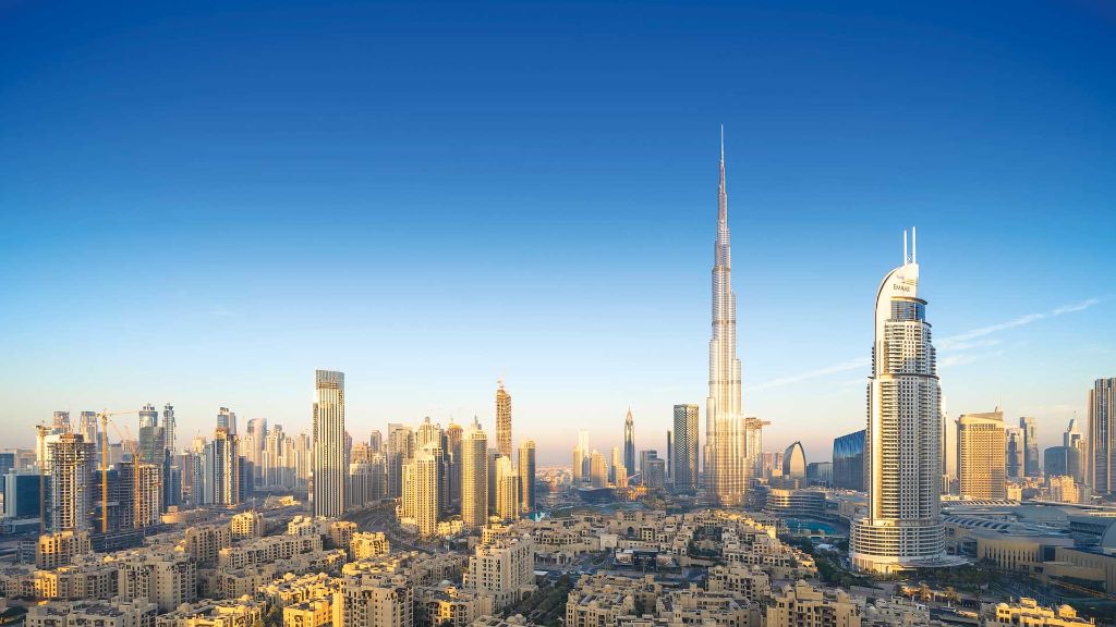 Märchenreiche im Morgenland Skyline von Dubai mit Burj Khalifa