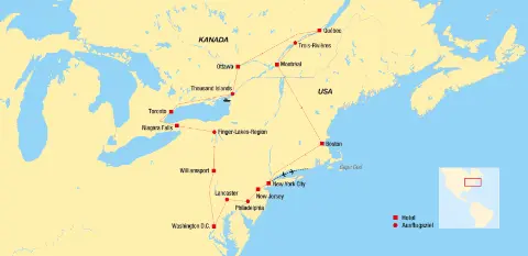Amerikas Nordosten Trendtours Karte der Reiseroute-placeholder