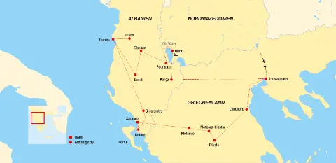 Trendtours Reiseroute Griechenland, Nordmazedonien, Albanien Karte-placeholder
