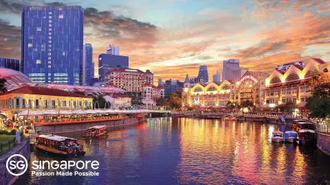 Beleuchteter Singapore River bei Nacht-placeholder